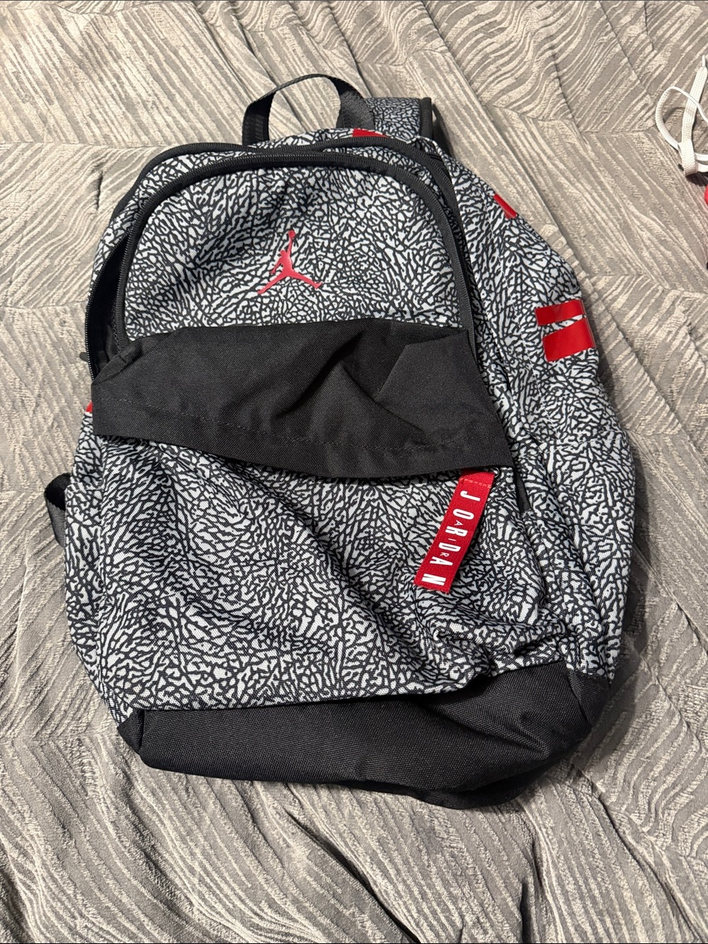 Jordan Black and Gray Elephant Print Backpack with Red Accents